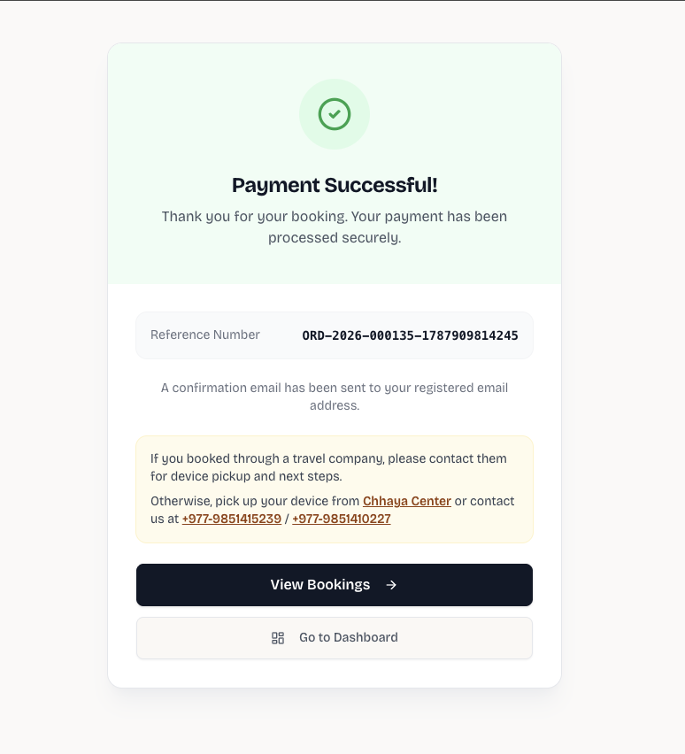The HGN hosted payment result page showing a successful payment, branded with the agency logo and colour